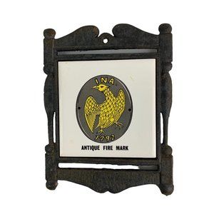 Vintage Tile Trivet "INA 1792" Antique Fire Mark in Cast Iron Made in Japan Cera